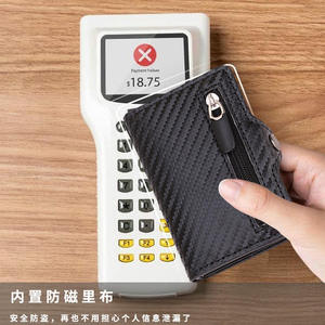 Porte-cartes RFID AndoBag pour hommes et femmes, en fibre de carbone, avec système pop-up, portefeuille court professionnel, pince à billets en aluminium. - Product Image 4