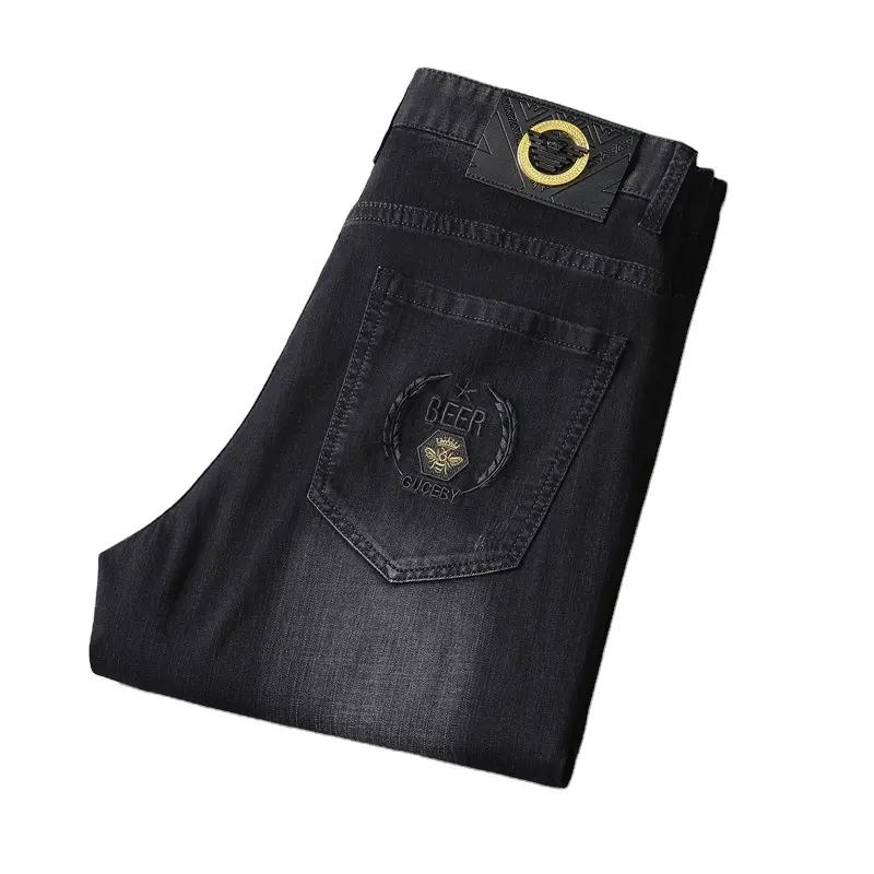 New Style Men's High-quality Washed Jeans Stretch Korean Slim Straight Black fashion Men's Pants