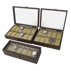 Caja de Almacenamiento para Relojes de Madera Retro con 10 Ranuras, Interior de Lino Fino y Tapa de Cristal - Product Image 1