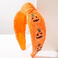 Serre-tête en tissu noué à bord large, style européen et américain, fait main, couleur unie, avec sequins et perles de riz, motif citrouille, style couronne