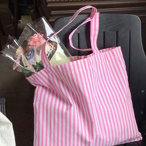 Sac fourre-tout en toile rayé personnalisé, écologique, grande capacité, sac de shopping en coton avec poignées en coton - Product Image 2