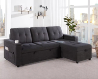 Chinesisches Schlafsofa mit Ausziehfunktion, USB-Ladeanschluss, Getränkehaltern, L-förmiges Ecksofa mit Stauraum und Komfortabler Chaiselongue