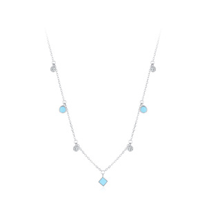 Collier pendentif bohème personnalisable en argent sterling S925 avec zircon bleu taille ronde et pompon, version cuivre, pour femme, idéal comme cadeau - Product Image 1