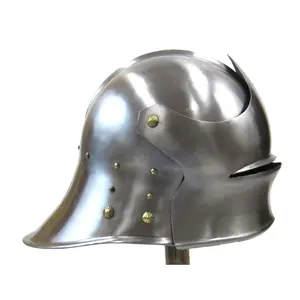 Cast Iron German Sallet Armor Helmet Silver Plated Ancient War Warriors Helmet Medieval Armor Helmet for Decoration