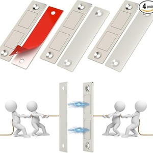 Loquet magnétique pour porte d'armoire, en acier inoxydable, ultra fin, sans perçage, pour tiroir de placard, loquet de porte d'armoire de camping-car, paquet de 4 - Product Image 1