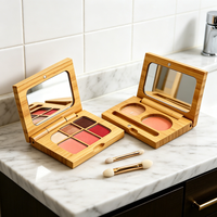 Boîte d'emballage vide pour maquillage en bambou avec logo personnalisé, palette de fards à paupières avec miroir, vente en gros