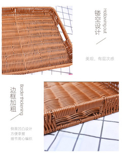 Keranjang penyimpanan gaya rotan, keranjang penyimpanan serbaguna desain persegi persegi panjang dekorasi rumah wadah penyimpanan tahan lama - Product Image 6