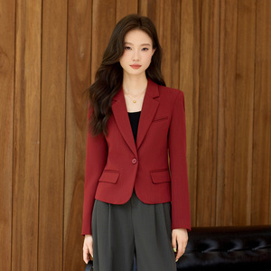 Women's Off White Blazer Solid Color Pocket Design Autumn Commuter Suit - Product Image 2