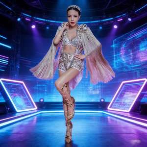 Traje de Baile <span class=keywords><strong>Gogo</strong></span> Personalizado para Mujer, Vestidos de Actuación para Discotecas y DJ, para Cantantes y Bailarines - Product Image 4