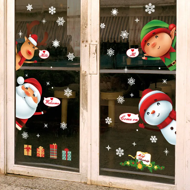 Allogogo Venta al por mayor Feliz Navidad se aferra pegatina Festival decoración de doble cara pegatinas de Navidad para ventanas