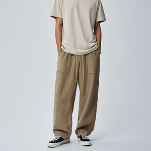 Pantalons de randonnée décontractés pour hommes en coton tricoté respirant à taille mi-haute, jambes larges, double poche cargo, vente en gros - Product Image 3