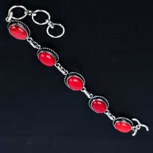 Pulsera de plata 925 ajustable con piedras preciosas de coral rojo, joyería de piedra natal hecha a mano para regalos - Product Image 3