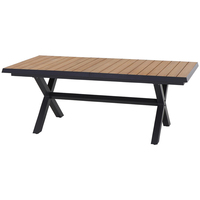 AJUNION Table de luxe à cadre en métal meubles de jardin Table à manger extensible Table de table en bois de teck pieds en forme de X Table à manger d'extérieur