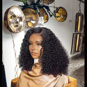 Perruque Courte Bouclée Kinky Bob en Cheveux Remy Densité 200% avec Fermeture en Dentelle 13x4, Ondulations Profondes Brésiliennes 4x4 pour Perruque - Product Image 3