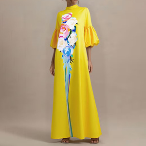 Elegant Mock Neck Maxi Dress Women <strong>Lantern</strong> Sleeve Digital Flower Print Evening Gown Manufacturer Custom Formal Party Apparel - Product Image 2