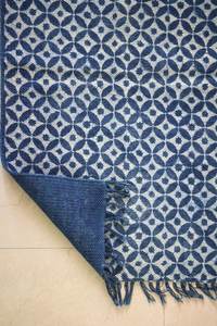 Handmade Indigo Cotton Kilim <b>Rug</b> Hand Block Printed Flat Weave <b>Boho</b> Floor <b>Rug</b> 5x8 6x9 8x10 9x12 - Product Image 3