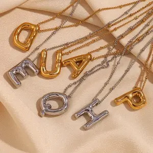 Bubble Letter Necklace Pendant Charm Initials Necklace Stainless Steel Jewelry for Women bijoux collier en acier inoxydable