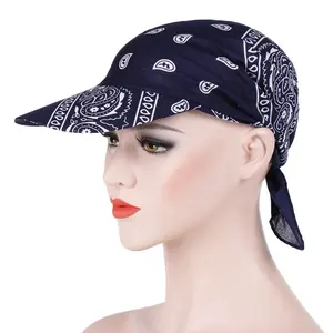 Women cotton paisley amoeba print Sun bandana Hat with Brim Cool Head Wrap Tied Headwear Anti-UV Sun Visor Cap