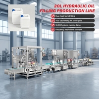 Ligne de production industrielle de remplissage d'huile hydraulique 20L, machine d'étiquetage double face et de pressage de bouchons sur mesure pour seaux ronds et carrés