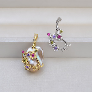 Colgante de Perla Barroca de Plata 925 Hecho a Mano, Accesorio para Mujer, Soporte Vacío de Forma Especial, Collar DIY Compatible con Modelo Wenchi - Product Image 1