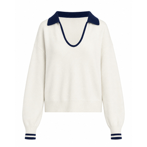 Maglione da <span class=keywords><strong>Donna</strong></span> in <span class=keywords><strong>Cotone</strong></span> 100% con Logo Personalizzato, 12GG, Collo <span class=keywords><strong>a</strong></span> V Aperto con Rifiniture <span class=keywords><strong>a</strong></span> Contrasto, Polsini <span class=keywords><strong>a</strong></span> <span class=keywords><strong>Righe</strong></span> Stile Preppy, Pullover da Tennis Lavorato <span class=keywords><strong>a</strong></span> <span class=keywords><strong>Maglia</strong></span> - Product Image 5