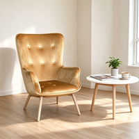 Fauteuil moderne en velours capitonné avec pieds en bois massif pour la maison, l'hôtel, l'appartement, le café