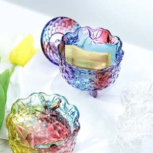 Boîte <span class=keywords><strong>à</strong></span> bonbons en cristal embossé royal avec couvercle, bol <span class=keywords><strong>à</strong></span> <span class=keywords><strong>bijoux</strong></span> <span class=keywords><strong>sur</strong></span> <span class=keywords><strong>pied</strong></span>, buffet de mariage, pot de rangement de cuisine, 10 oz - Product Image 5