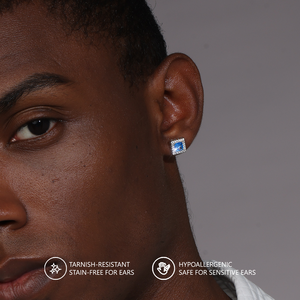 Pendientes Cuadrados Azules para Hombre, Estilo Hiphop, Chapados en Oro Blanco, Plata 925, 5A CZ, Hipoalergénicos, con Incrustaciones de Circonitas - Product Image 6