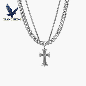 批发不锈钢双层十字架吊坠项链男士宗教基督教链式吊坠项链 - Product Image 2