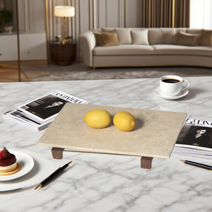 Plateau de service de fruits secs décoratif moderne fait à la main plaque rectangulaire en marbre d'onyx jaune plateau en pierre naturelle de style européen - Product Image 3