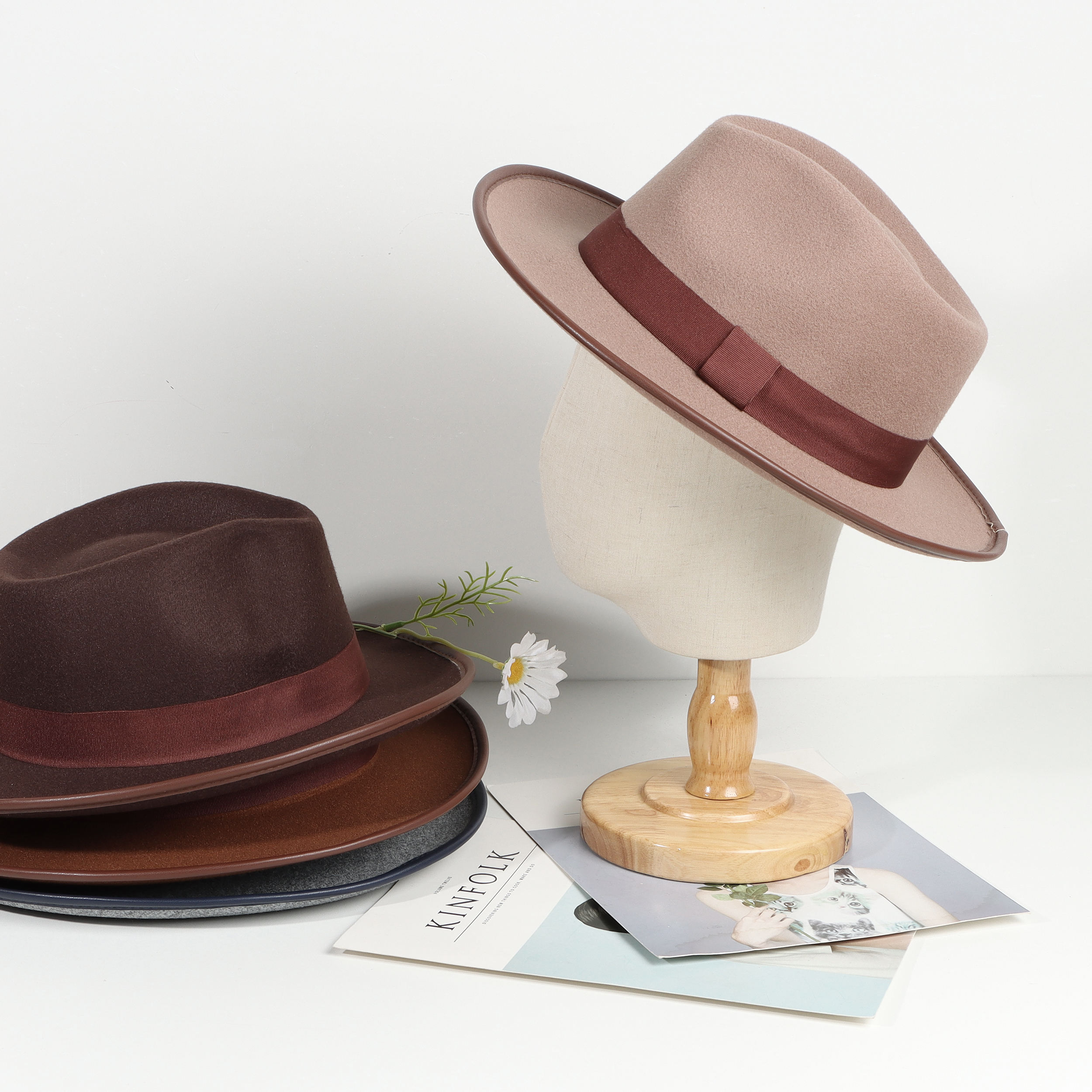 Fashion Design Wholesale Wool Felt Fedora Hats for Women Fall Cowboy Dress  Style Wide Brim Floppy Hats