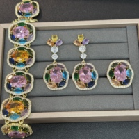 TIANSHE Bijoux de luxe euro-américains, bracelet, boucles d'oreilles et bague colorés exquis, ensemble de 3 pièces pour accessoires de mariage