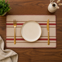 Set de table rayé en lin de qualité supérieure |   Set de table tissé rouge beige marron |   Set de table cousu à la main
