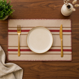 Set de table rayé en lin de qualité supérieure |   Set de table tissé rouge beige marron |   Set de table cousu à la main - Product Image 3