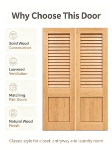 Portes à persiennes en bois massif, design farmhouse, résistantes à l'eau, pour chambre à coucher, ouverture latérale, double porte, surface finie - Product Image 2