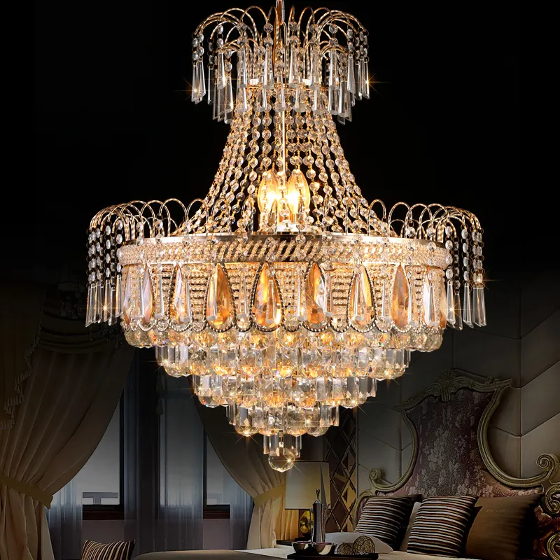 Villa oturma odası küçük altın lüks geleneksel avize kristal lamba sarkıt aydınlatma