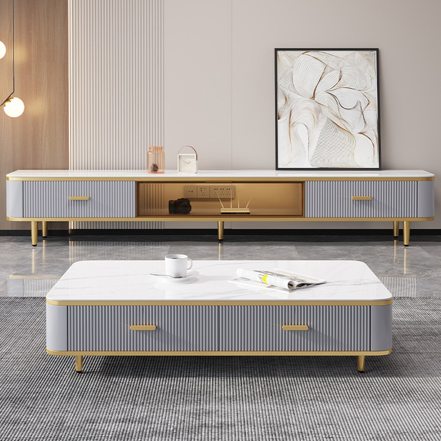 High End Italian Minimalist Luxury Modern Sintered Stone TV Stand Media Console Tv Cabinet Unit for Living Room with Storage