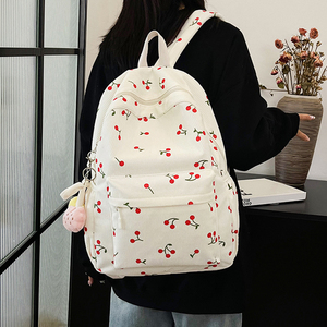 Sac à dos scolaire minimaliste unisexe en nylon imperméable avec fermeture éclair et motif de cerises de marque personnalisée - Product Image 3