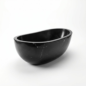 Baignoires ovales modernes de luxe sur mesure en marbre noir Marquina exclusif, autoportantes, pour salle de bain et appartement - Product Image 2