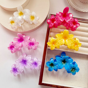 Pinces à cheveux en <span class=keywords><strong>plastique</strong></span> à motif floral tropical Hawaïen dégradé <span class=keywords><strong>de</strong></span> fleurs <span class=keywords><strong>de</strong></span> frangipanier, accessoires pour l'été et la plage, vente en gros - Product Image 6