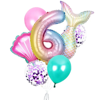 Nouveau thème sirène ballons ensemble numéro feuille ballons colonne pour joyeux anniversaire décoration arc-en-ciel sirène queue ballons