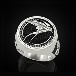 Bague pour homme F547 avec motif d'aile et micro-pavé de zircon cubique, bijou tendance, cadeau - Product Image 1