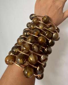 2026 yeni varış moda 18K altın Punk topları ve tıknaz gümüş bilezikler ucuz toptan altın folyo kahverengi topları bilezik kadınlar - Product Image 1