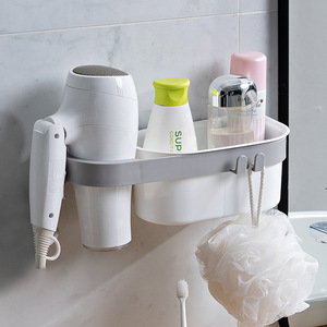 Yimei Hair Dryer Holder Wall Mounted <b>Storage</b> <b>Rack</b> Grey Rectangular Bathroom Organizer With Hook For Shampoo Bottle And Loofah - Product Image 1