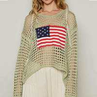 Fabricant personnalisé pour femmes 4 juillet à manches longues drapeau américain à capuche mince tricot Smock Top Independence Day Sweater Pullover