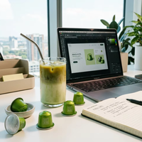 Capsules de café au thé vert Matcha, compatibles K-Cup, dose individuelle, qualité cérémoniale, pour booster la caféine, pour la préparation de lattes à la maison ou au bureau