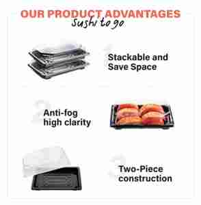 Plateau à sushi en plastique PS en deux pièces jetables Offre Spéciale 10 oz pour l'emballage à emporter des aliments - Product Image 1