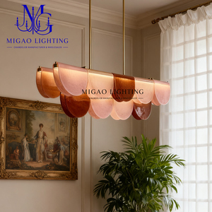 Lámpara Colgante Larga de Cristal con Diseño Festoneado en Degradado Naranja-Rosa, Estilo Vintage Francés Medieval, para Comedor, Isla de Cocina, Bar, Decoración del Hogar - Product Image 2
