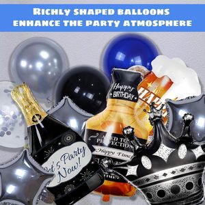 بالونات معدنية سميكة ومتينة للاستخدام مرة واحدة باللونين الأزرق والأسود، وستائر شراشيب، صديقة للبيئة وقابلة لإعادة التدوير، لحفلات أعياد الميلاد السعيدة - Product Image 3