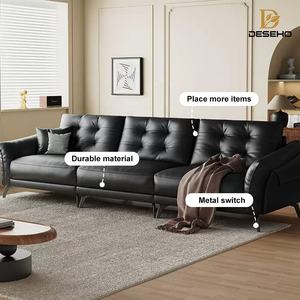 Kelas Satu kabin Italia kulit asli desain sederhana Modern serat mikro Multi fungsi kecerdasan bagian sofa berbaring - Product Image 5
